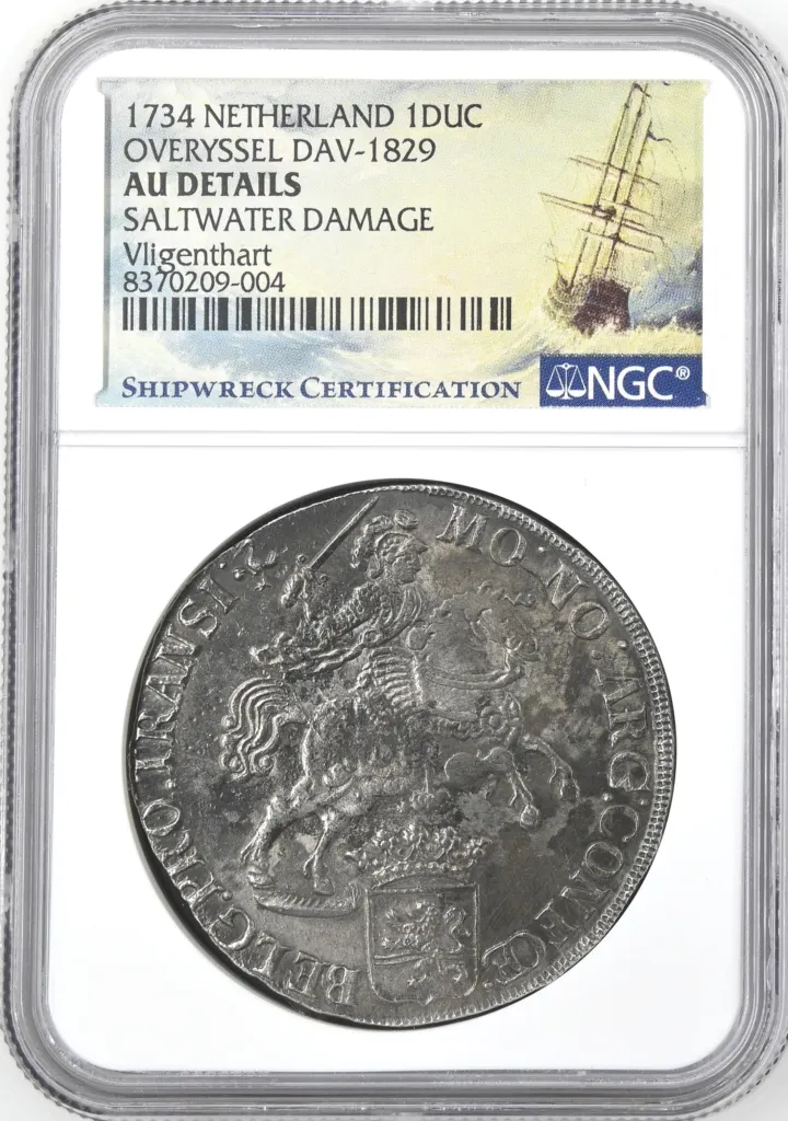 Europe Netherlands Shipwreck Coins Vliegenthart (1735) World Coins Netherlands Vliegenthart (1735) Ducatoon 1734 Overyssel DAV-1829 NGC AU Details 0157773 Netherlands Vliegenthart (1735) Ducatoon 1734 Overyssel DAV-1829 NGC AU Details 0157773