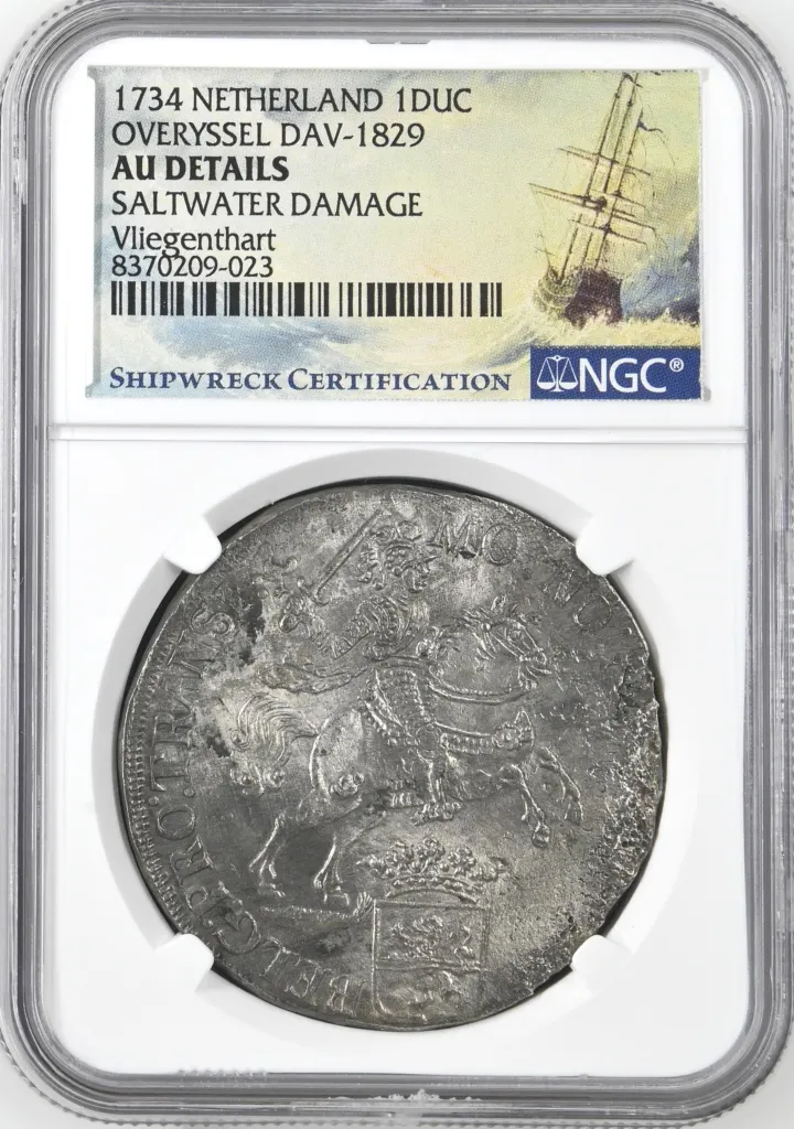 Europe Netherlands Shipwreck Coins Vliegenthart (1735) World Coins Netherlands Vliegenthart (1735) Ducatoon 1734 Overyssel DAV-1829 NGC AU Details 0157774 Netherlands Vliegenthart (1735) Ducatoon 1734 Overyssel DAV-1829 NGC AU Details 0157774