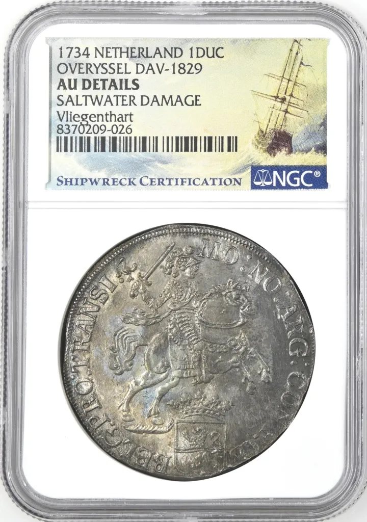 Europe Netherlands Shipwreck Coins Vliegenthart (1735) World Coins Netherlands Vliegenthart (1735) Ducatoon 1734 Overyssel DAV-1829 NGC AU Details 0157775 Netherlands Vliegenthart (1735) Ducatoon 1734 Overyssel DAV-1829 NGC AU Details 0157775