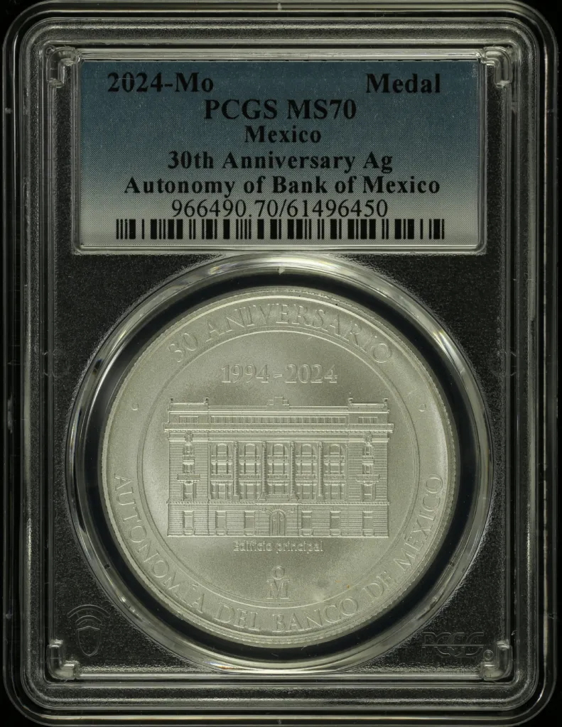 Medals & Tokens 30th Anniversary of the Autonomy of Banco de Mexico Silver Medal 2024 Mo PCGS MS70 0157572