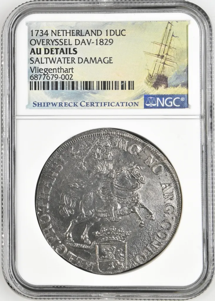 Europe Netherlands Shipwreck Coins Vliegenthart (1735) World Coins Netherlands Vliegenthart (1735) Ducatoon 1734 Overyssel DAV-1829 NGC AU Details 0157776 Netherlands Vliegenthart (1735) Ducatoon 1734 Overyssel DAV-1829 NGC AU Details 0157776