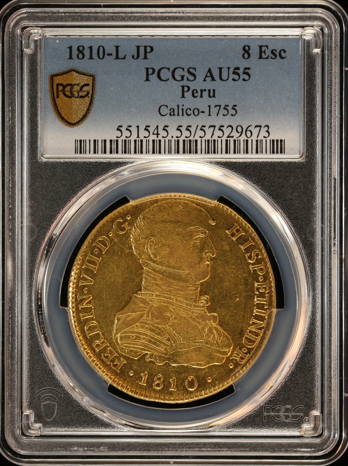Peru 8 Escudos 1810 L JP Calico-1755 PCGS AU55 0157777