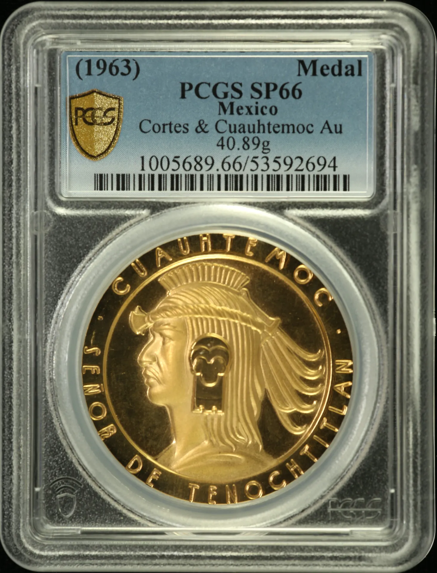 Modern Gold Cortes & Cuauhtemoc Gold Medal (1963) PCGS SP66 0157786
