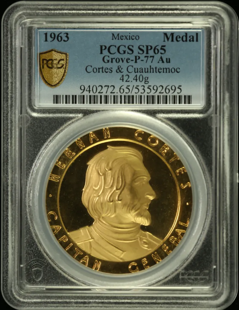 Modern Gold Cortes & Cuauhtemoc Gold Medal 1963 PCGS SP65 Grove-P-77 0157787