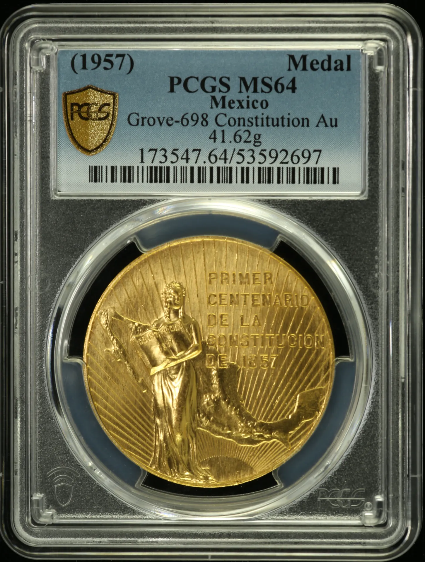 Modern Gold Constitution Gold Medal (1957) PCGS MS64 Grove-698 0157790