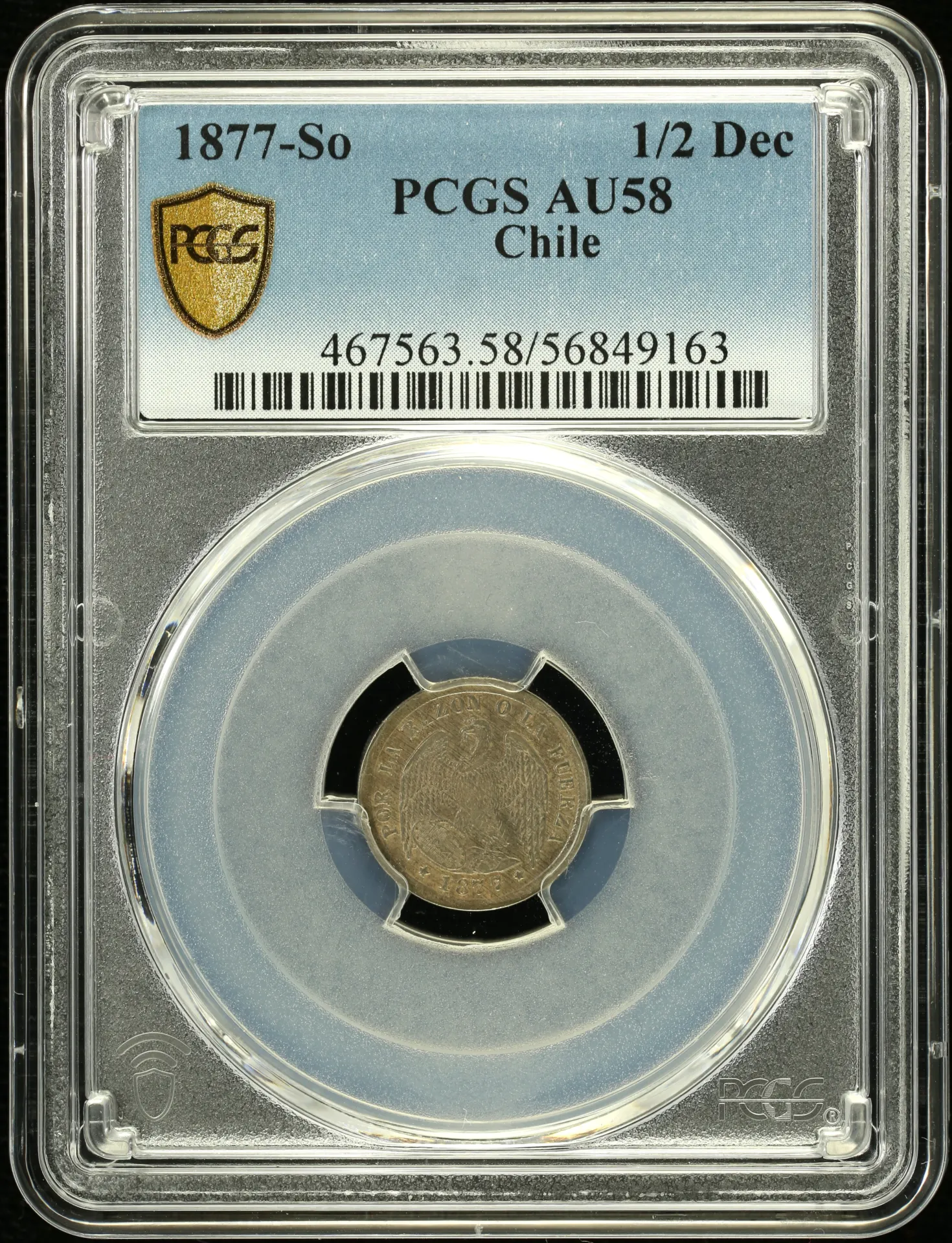 Chile Latin American Coins Chile 1/2 Dec 1877 So PCGS AU58 0157993 Chile 1/2 Dec 1877 So PCGS AU58 0157993
