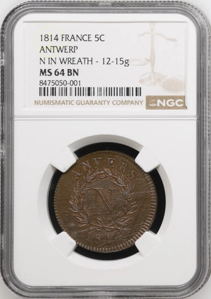 France 5 Cent 1814 Antwerp NGC MS64BN 0158008