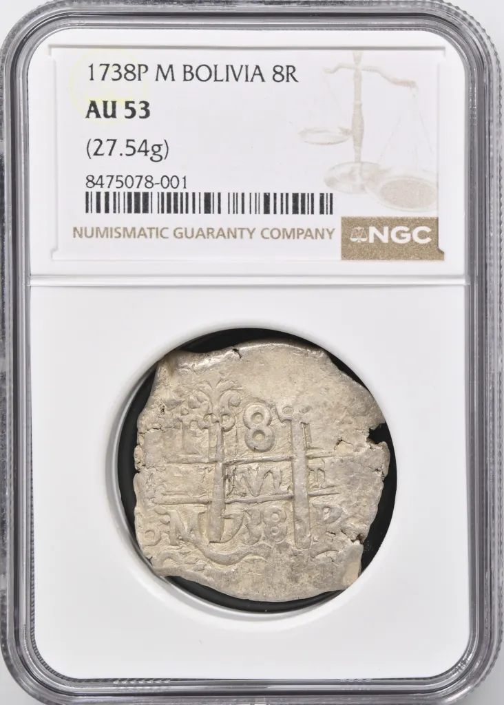 Bolivia 8 Reales 1738 P M NGC AU53 0158018