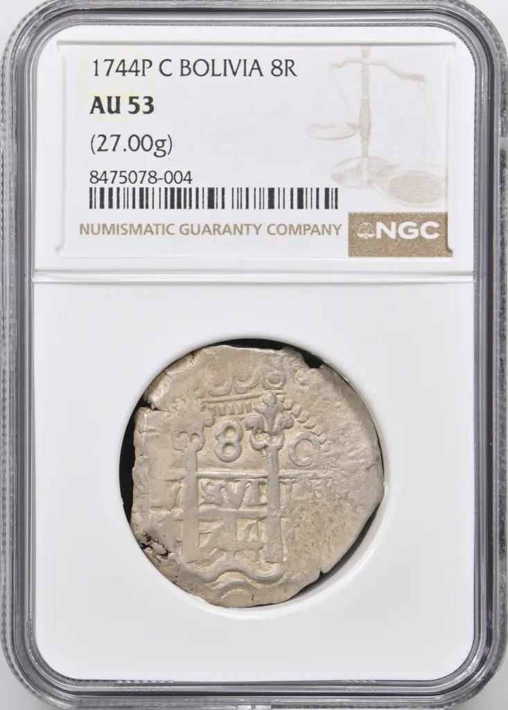 Bolivia 8 Reales 1744 P C NGC AU53 0158019
