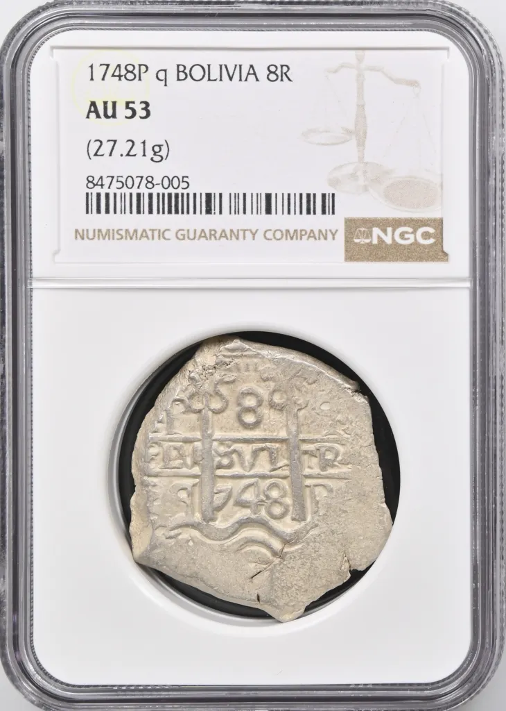 Bolivia 8 Reales 1748 P q NGC AU53 0158020