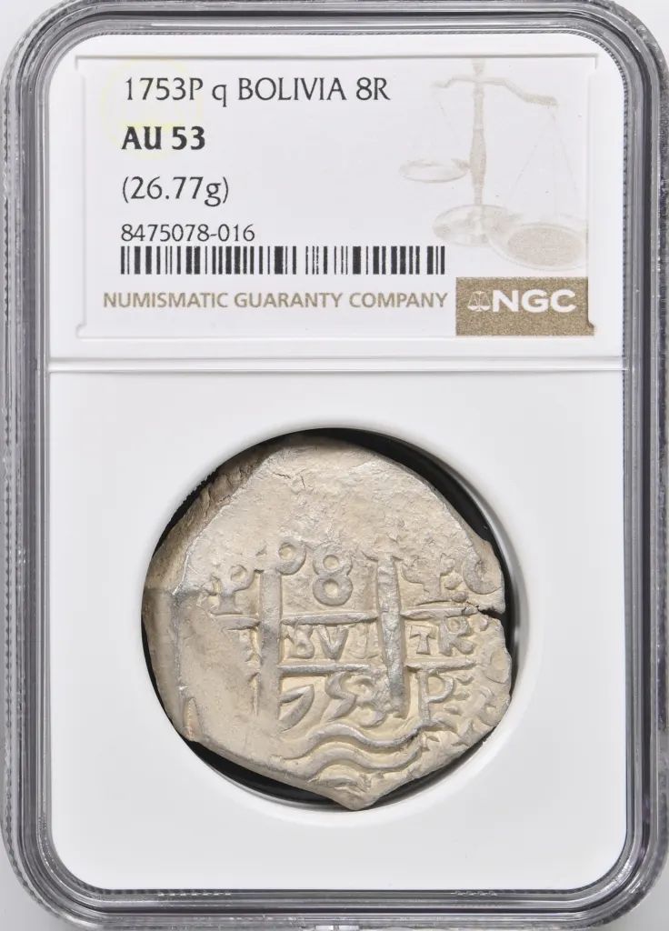 Bolivia 8 Reales 1753 P q NGC AU53 0158022