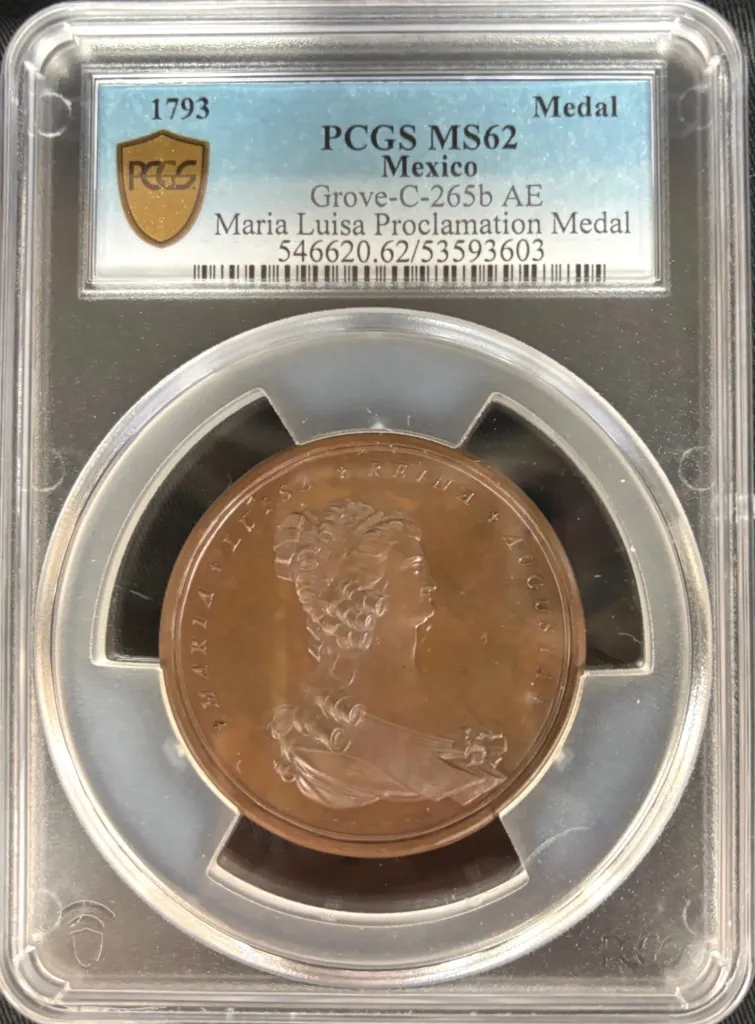 Medals & Tokens Maria Luisa Bronze Proclamation Medal 1793 PCGS MS62 Grove-C-265b 0157803