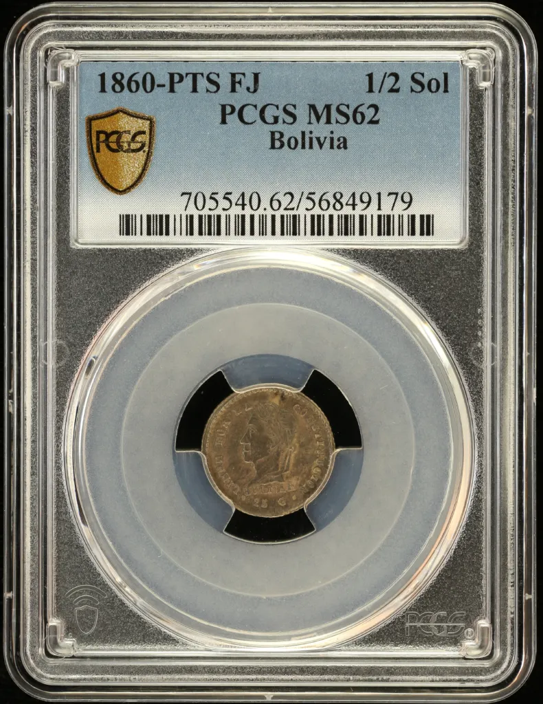 Bolivia 1/2 Sol 1860 Pts FJ PCGS MS62 0157883