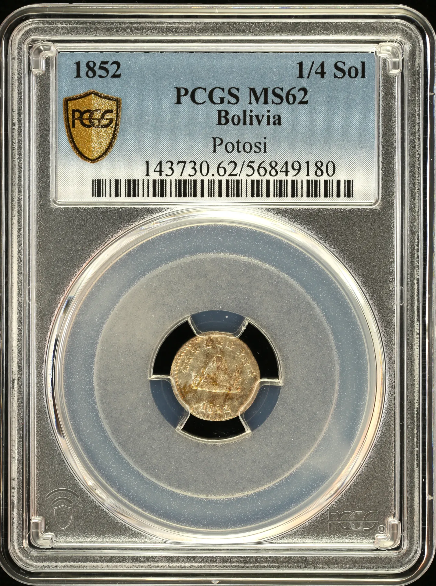 Bolivia 1/4 Sol 1852 Potosi PCGS MS62 0157884