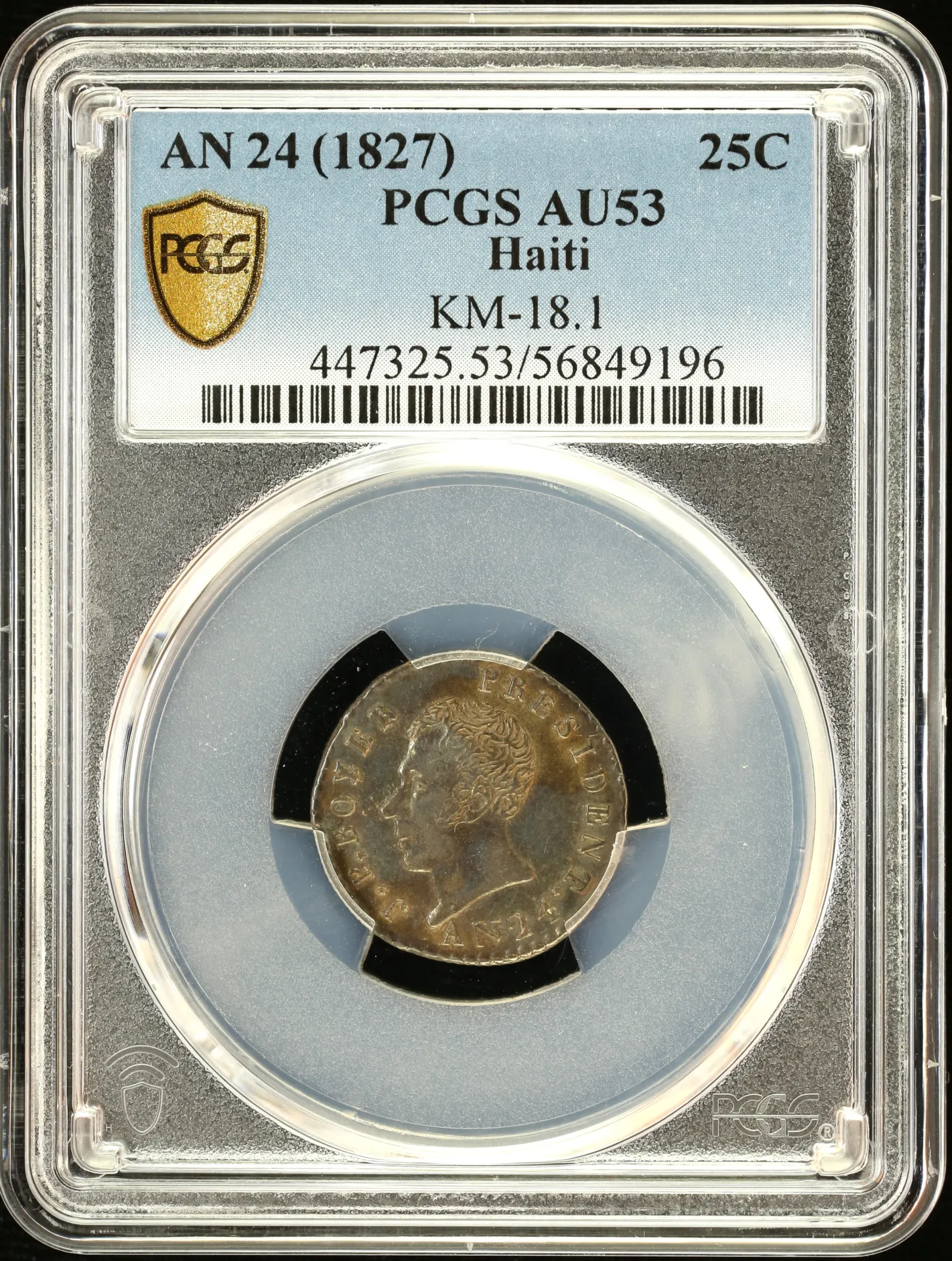 Haiti 25 Cent AN24(1827) KM-18.1 PCGS AU53 0157886