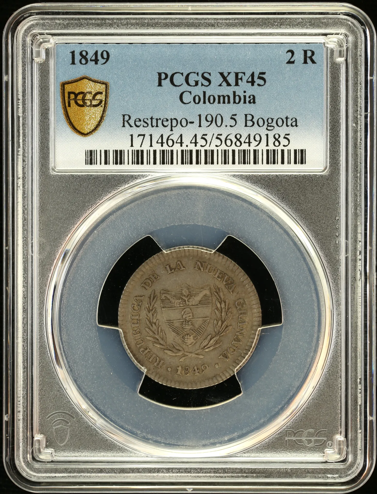 Colombia 2 Reales 1849 Bogota PCGS XF45 0157887