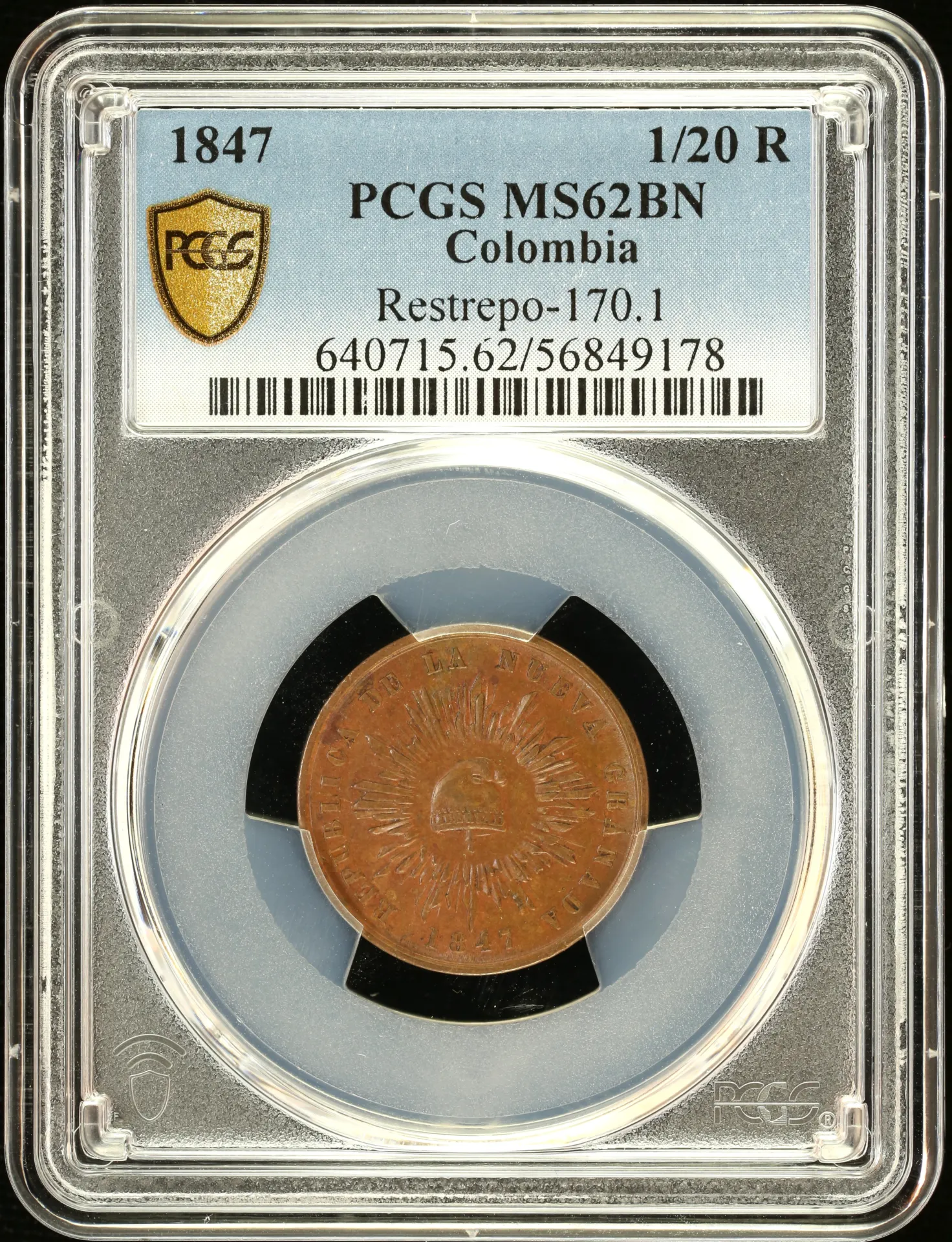 Colombia 1/20 Reales 1847 PCGS MS62BN 0157888