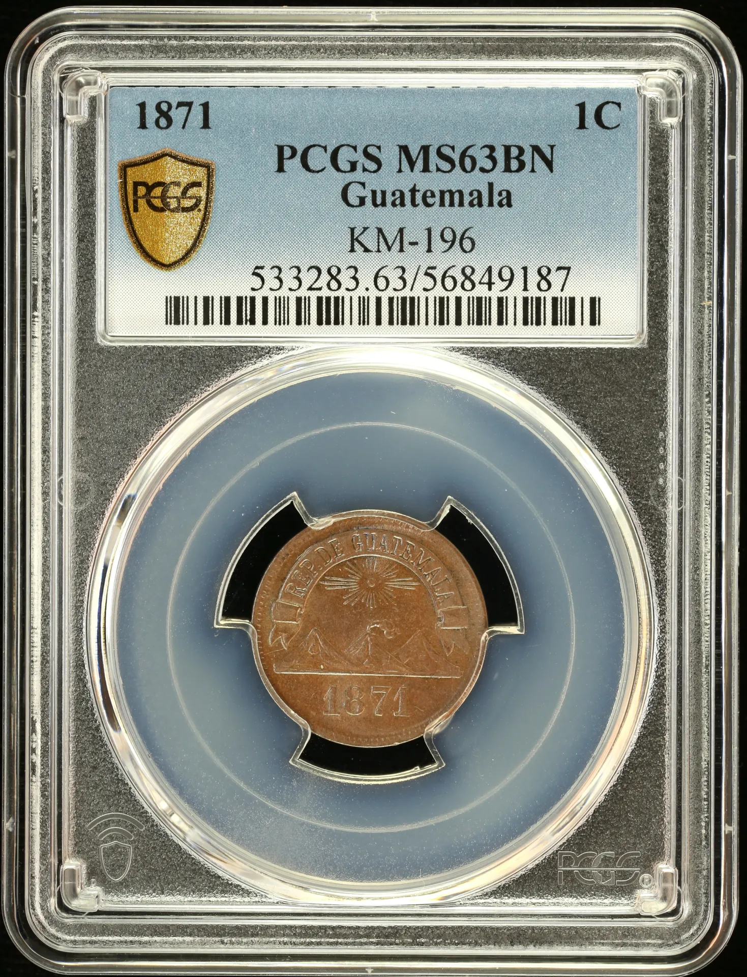 Guatemala Centavo 1871 KM-196 PCGS MS63BN 0157889