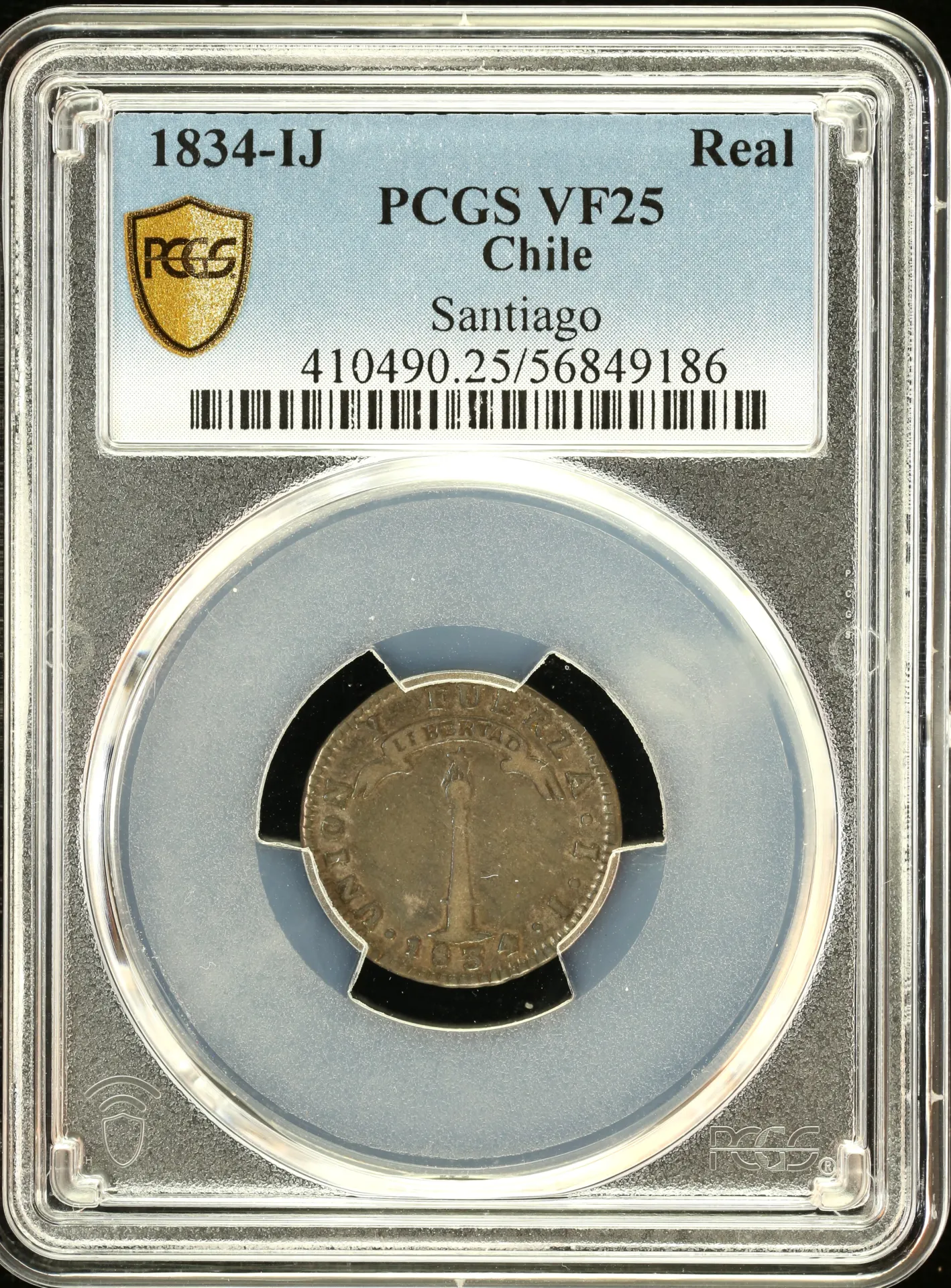 Chile Real 1834 Santiago IJ PCGS VF25 0157892