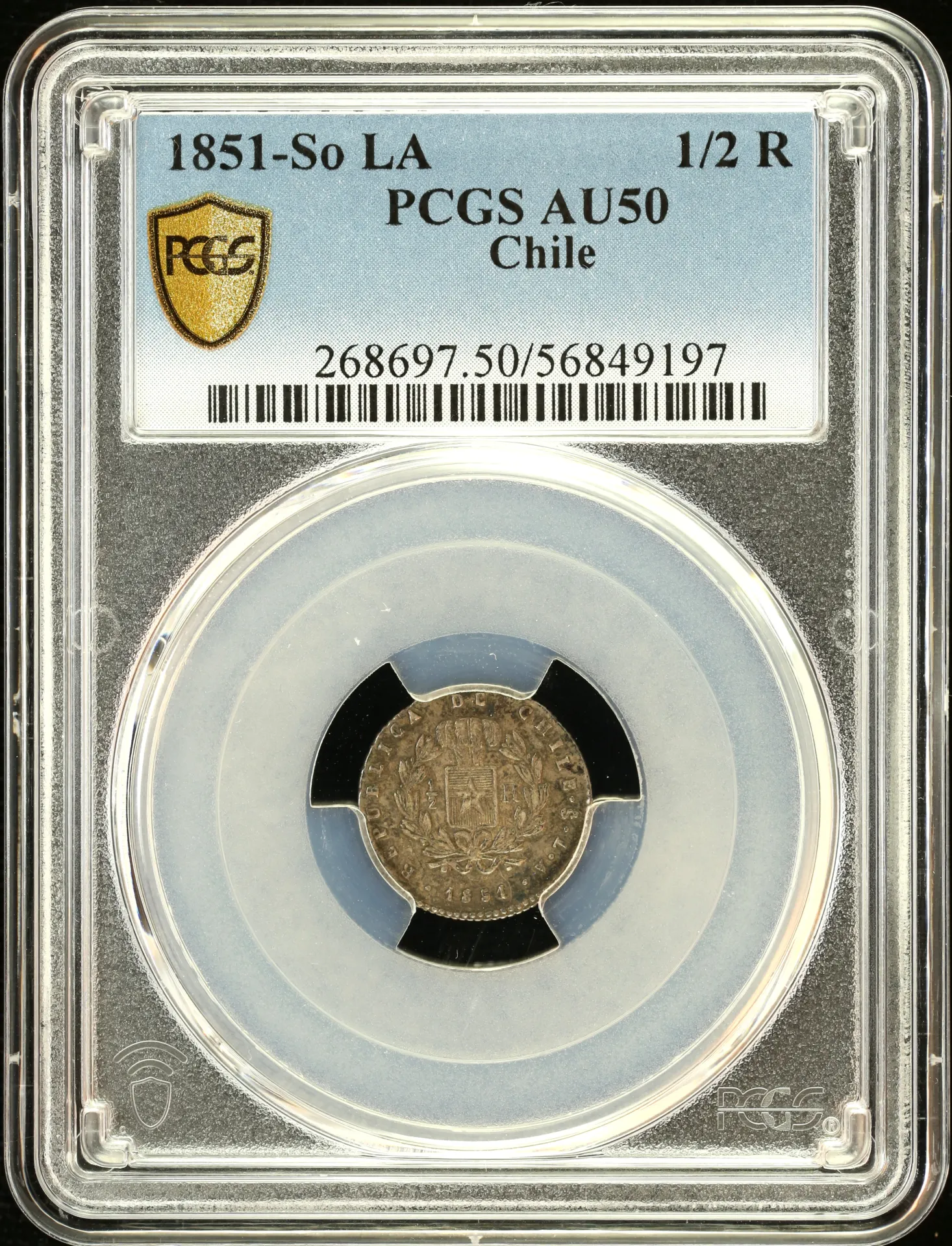 Chile 1/2 Real 1851 So LA PCGS AU50 0157893