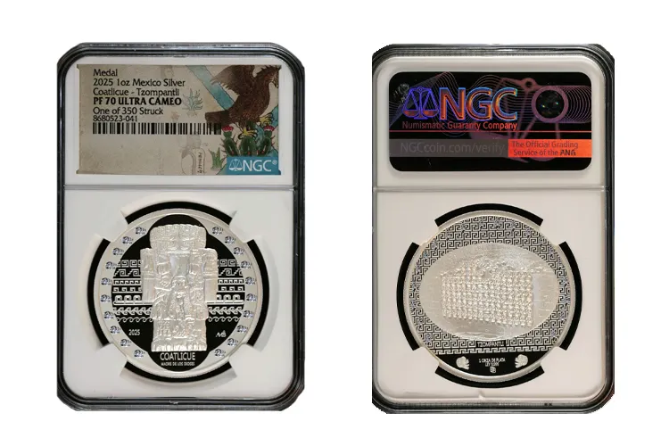 Coatlicue-Tzompantli 1oz Silver Medal 2025 NGC PF70 Ultra Cameo 0156843