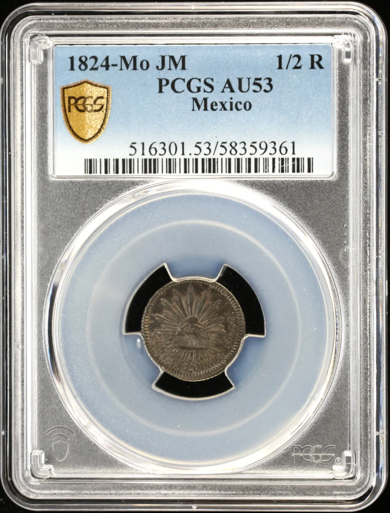 Republic Silver & Minors 1/2 Real 1824 Mo JM PCGS AU53 0157939