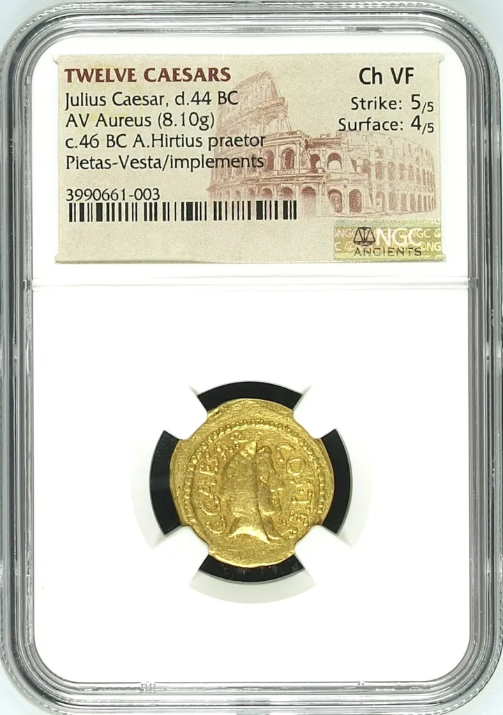 Roman Imperatorial Julius Caesar d.44 BC AV Aureus NGC Ch VF 0158030
