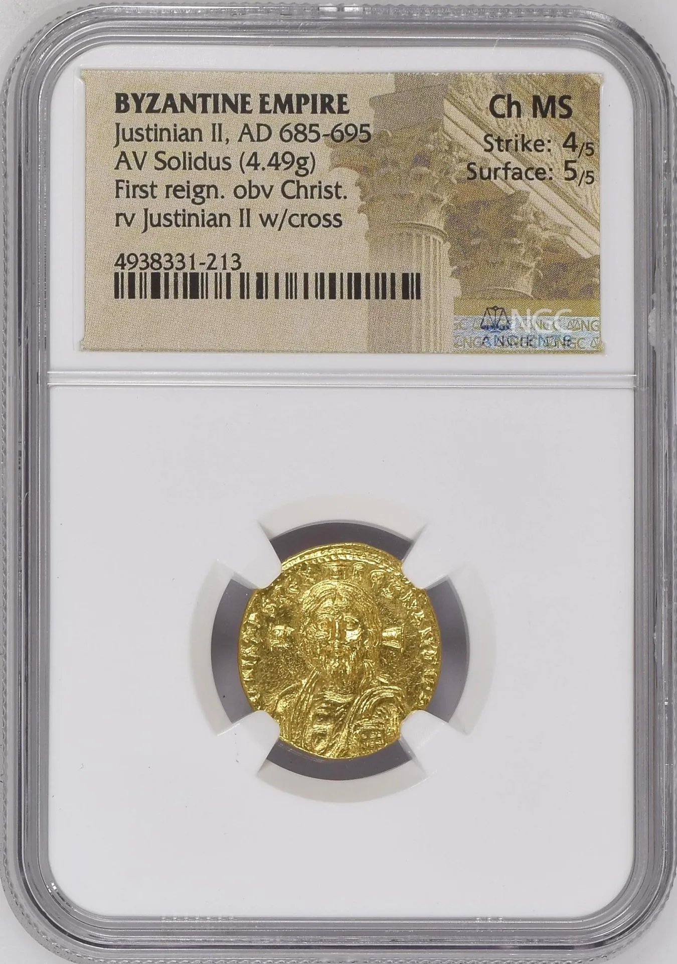 Ancient Coins Byzantine Byzantine Justinian II 685-695 AD AV Solidus NGC Ch MS 0158040 Byzantine Justinian II 685-695 AD AV Solidus NGC Ch MS 0158040