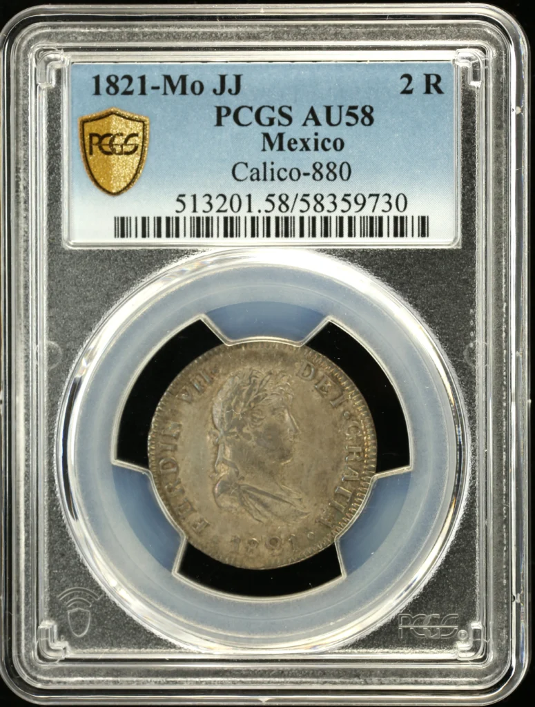 Colonial Silver & Minors 2 Reales 1821 Mo JJ PCGS AU58 Calico-880 0158060