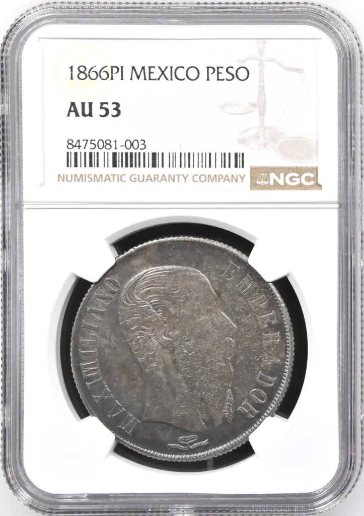 Imperial Era Peso 1866 Pi NGC AU53 0158083