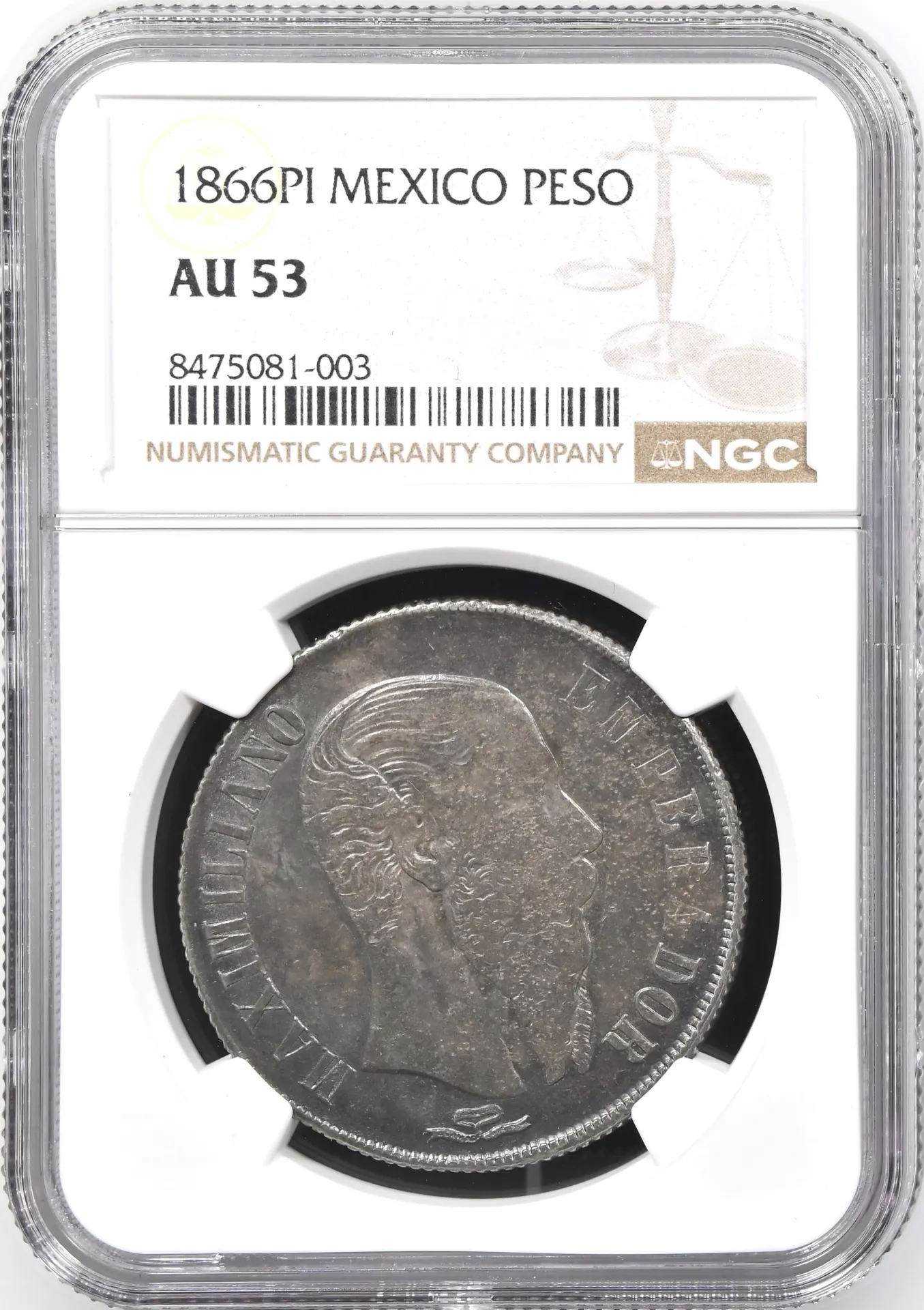 Imperial Era Peso 1866 Pi NGC AU53 0158083