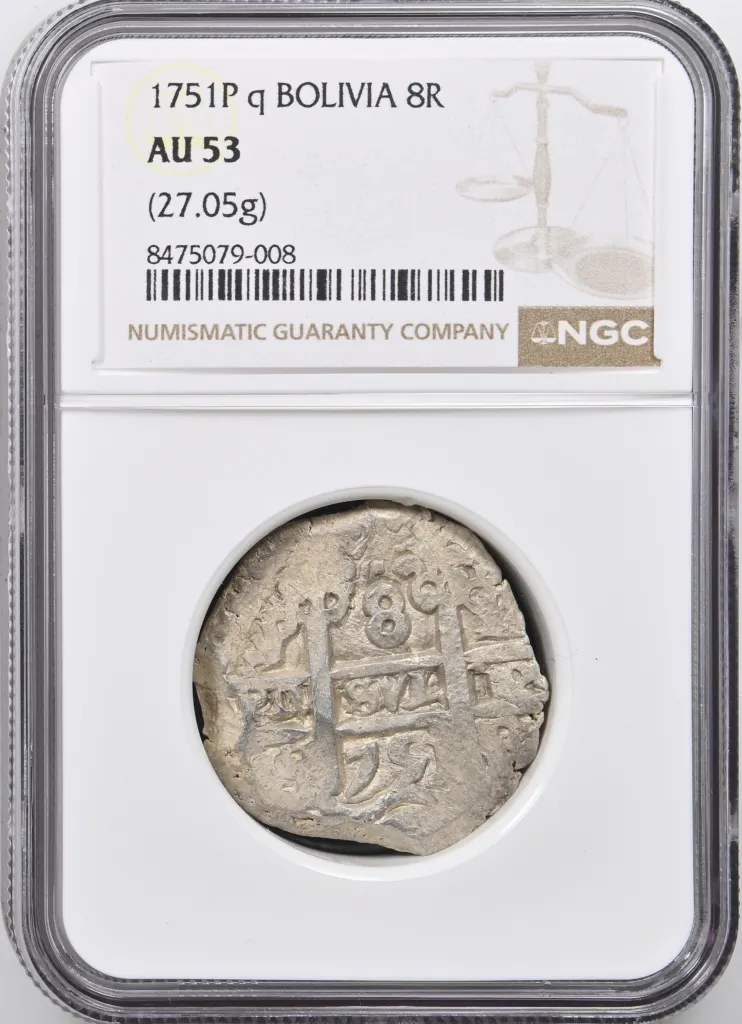 Bolivia 8 Reales 1751 P q PCGS AU53 0158329
