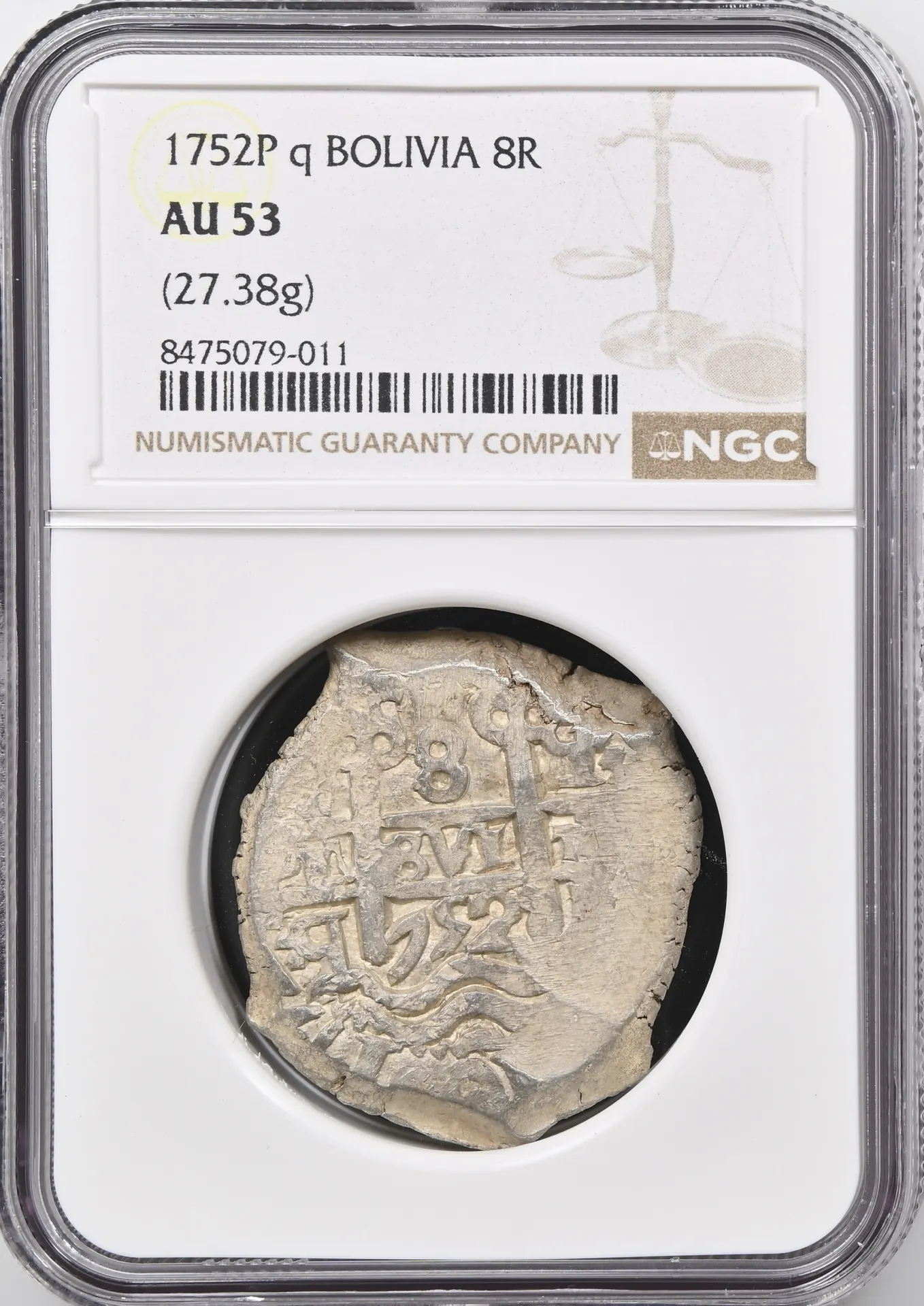 Bolivia 8 Reales 1752 P q PCGS AU53 0158330