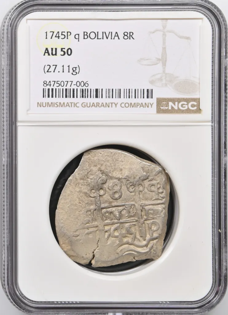 Bolivia 8 Reales 1745 P q PCGS AU50 0158334
