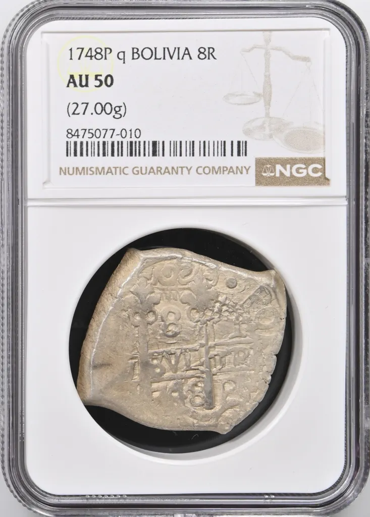 Bolivia 8 Reales 1748 P q PCGS AU50 0158335