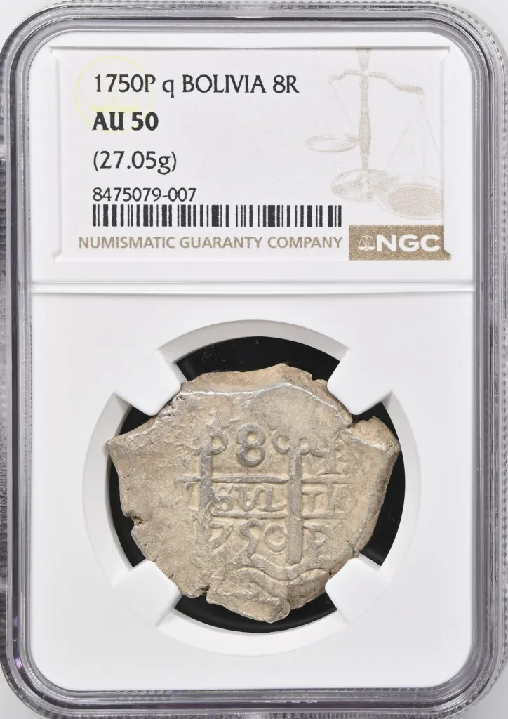 Bolivia 8 Reales 1750 P q PCGS AU50 0158338
