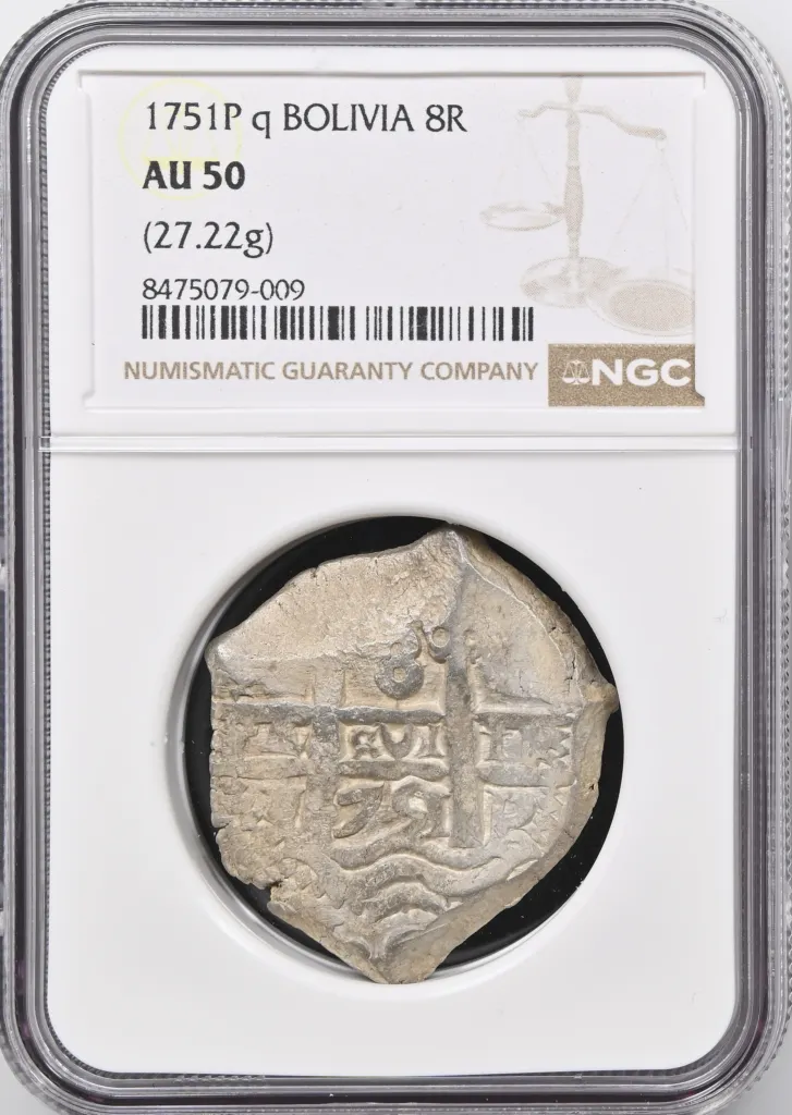 Bolivia 8 Reales 1751 P q PCGS AU50 0158339