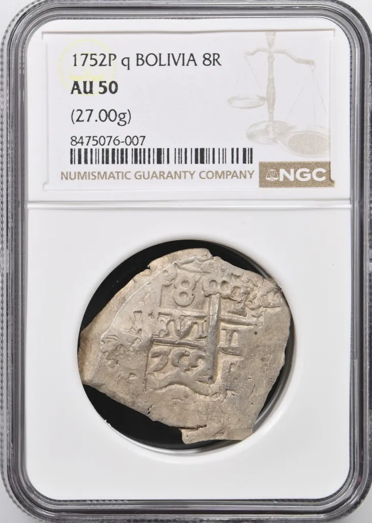 Bolivia 8 Reales 1752 P q PCGS AU50 0158342