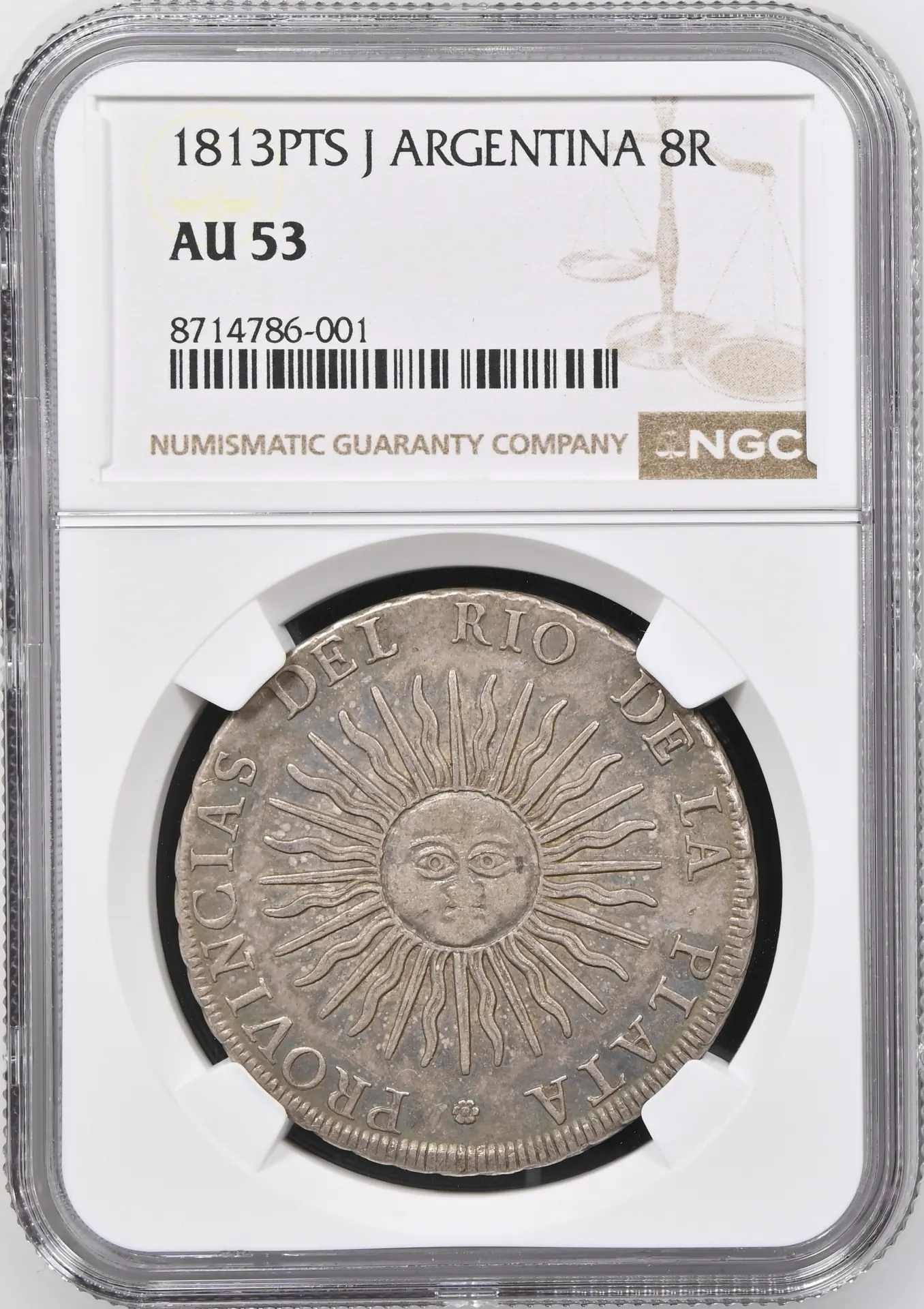 Argentina 8 Reales 1813 Pts J NGC AU53 0158451