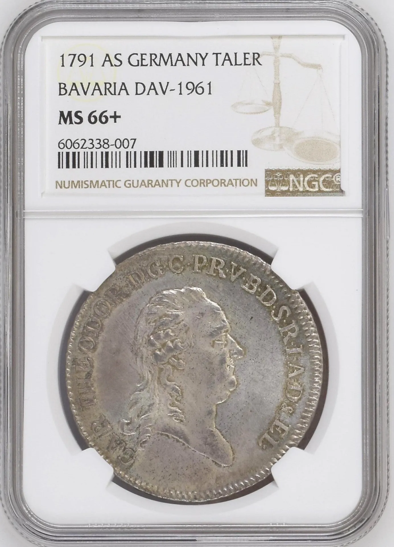 Germany Taler 1791 Bavaria AS DAV-1961 NGC MS66+ 0158465