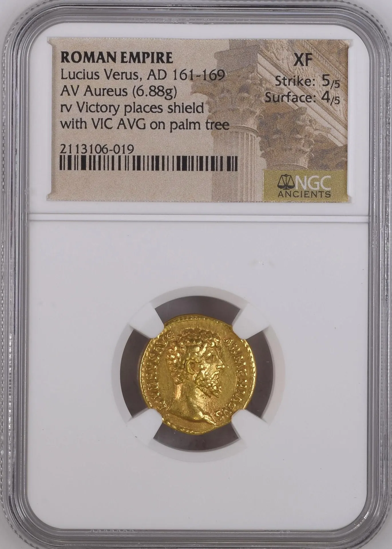 Roman Imperial Lucius Verus 161-169 AD AV Aureus NGC XF 0158474
