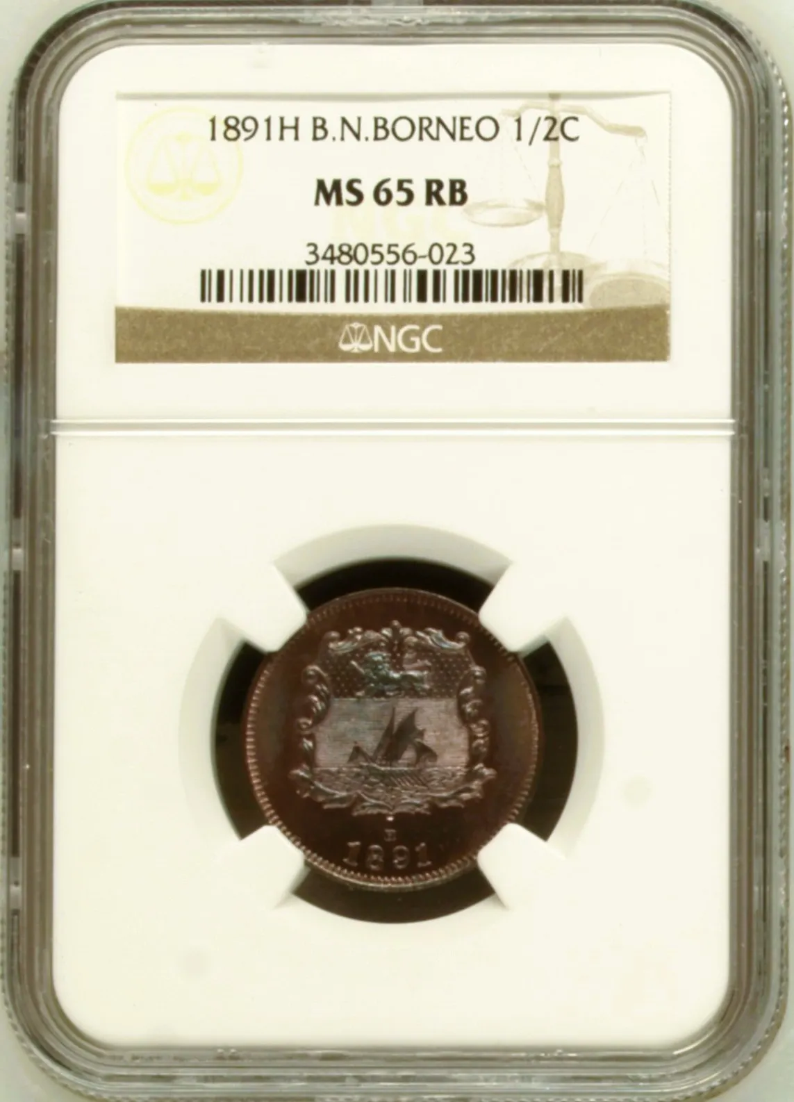 British North Borneo 1/2 Cent 1891 H NGC MS65RB 0158482