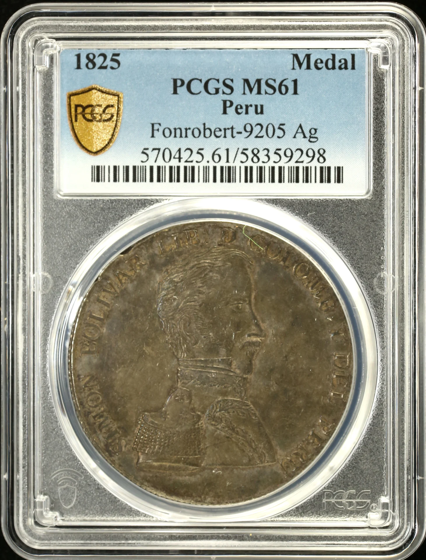 Peru Liberation of Cuzco Silver Medal 1825 PCGS MS61 Fonrobert-9205 0158502