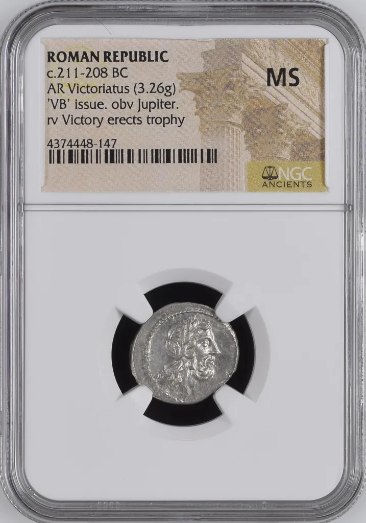 Roman Republic c.211-208 BC AR Victoriatus NGC MS 0158544