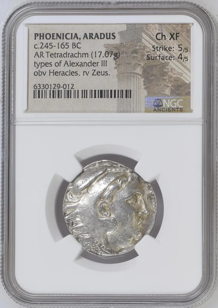 Phoenicia Aradus c.245-165 BC AR Tetradrachm NGC Ch XF 0158546