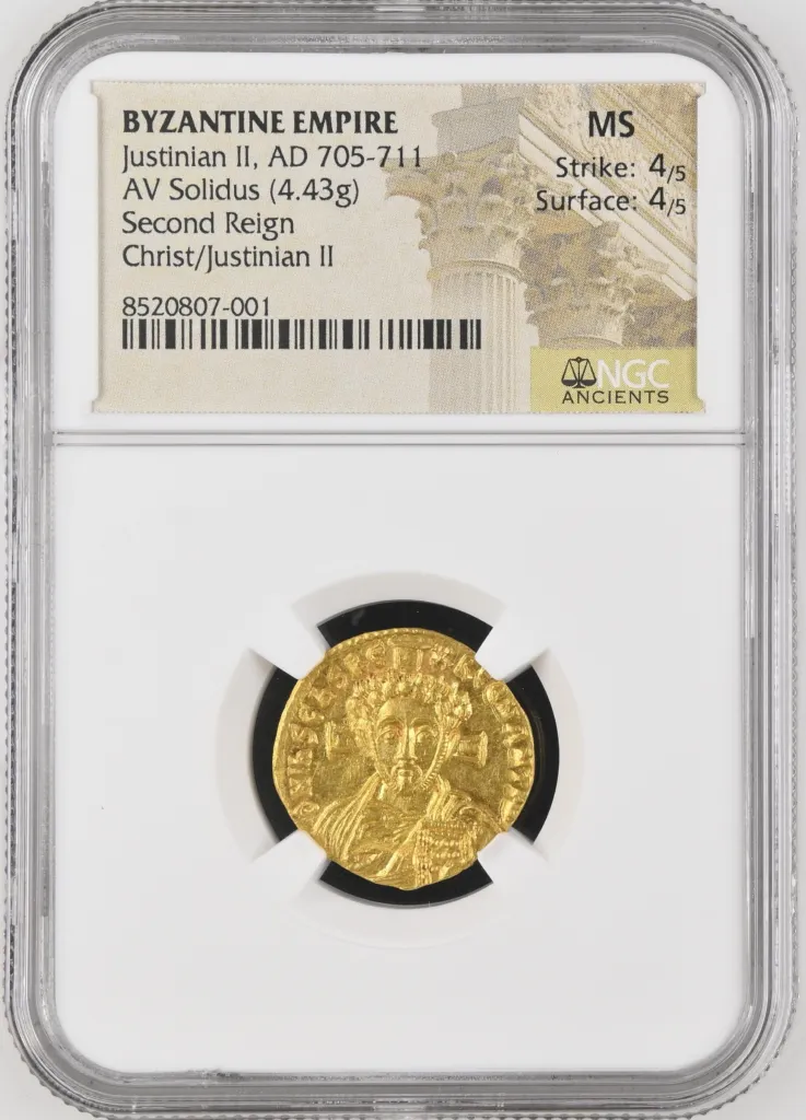 Byzantine Justinian II 705-711 AD AV Solidus NGC MS 0158549