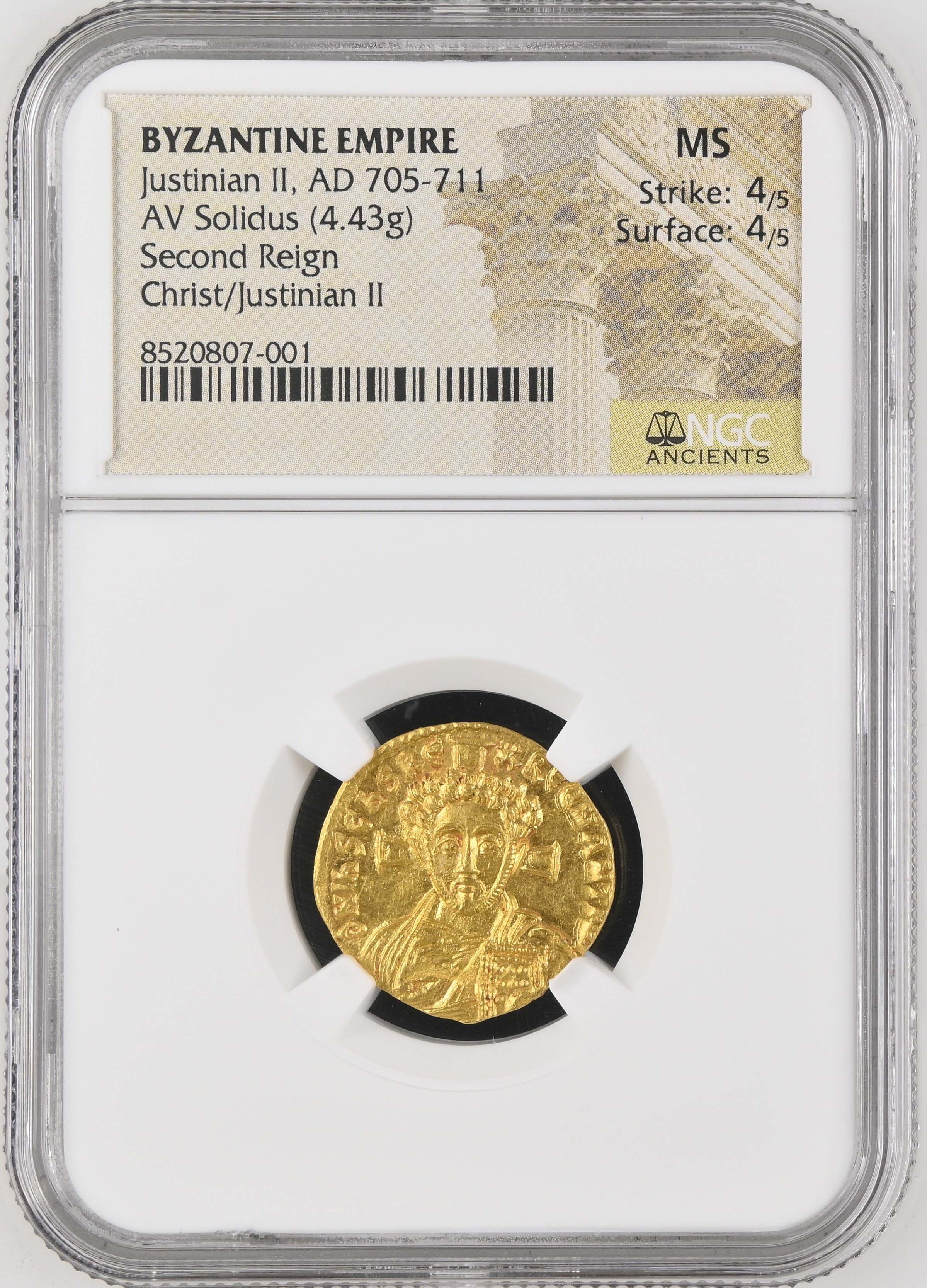 Byzantine Justinian II 705-711 AD AV Solidus NGC MS 0158549