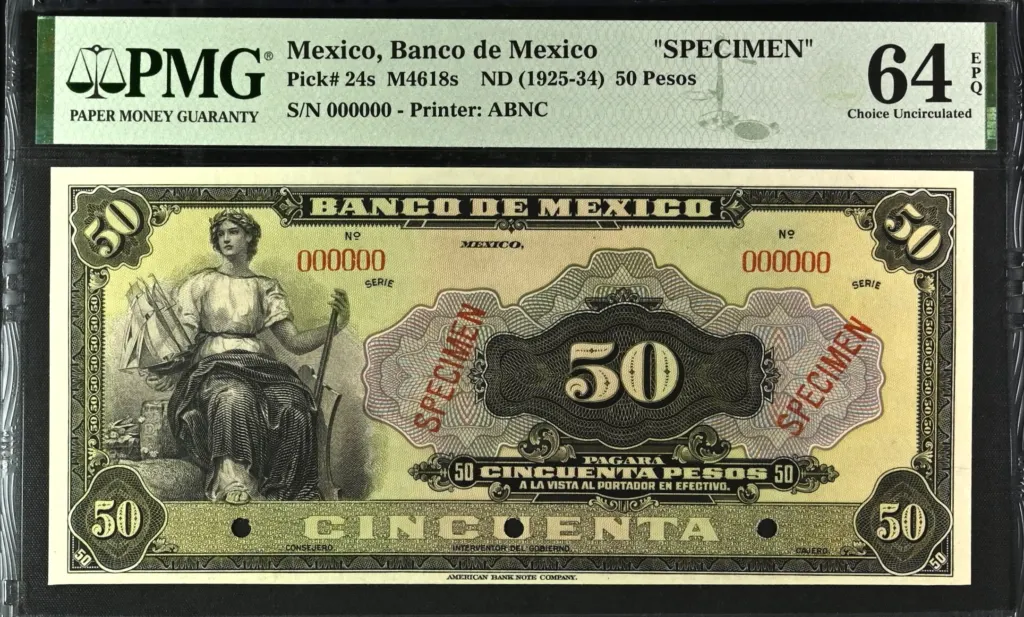 Banco De Mexico 50 Pesos ND M4618s P 24s PMG Ch UNC64 EPQ f_35614
