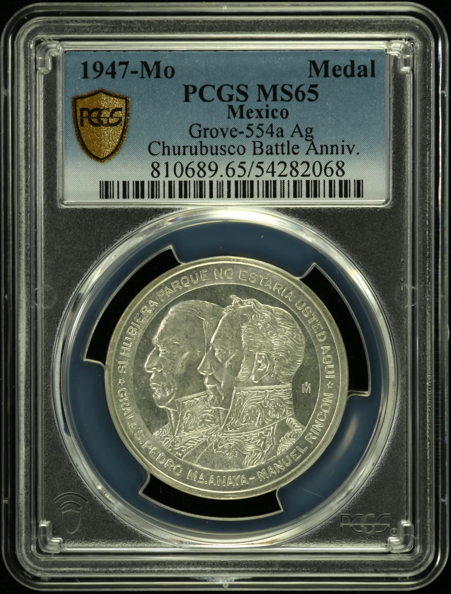 Medals & Tokens Mexican Coins Medals & Tokens Churubusco Battle Anniversary Silver Medal 1947 Mo Grove-554a PCGS MS65 0158366 Medals & Tokens Churubusco Battle Anniversary Silver Medal 1947 Mo Grove-554a PCGS MS65 0158366