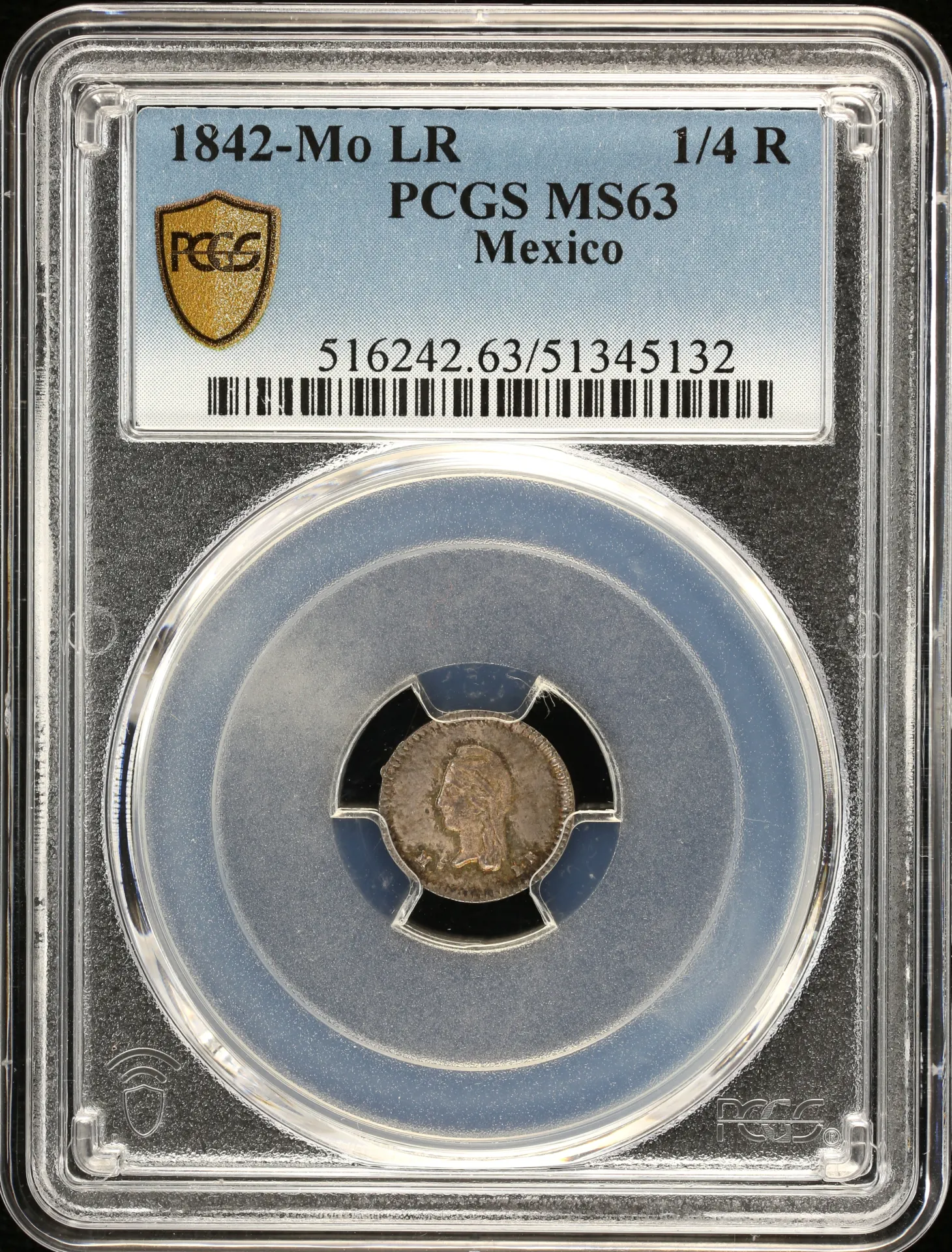 Republic Silver & Minors 1/4 Real 1842 Mo LR PCGS MS63 0158037